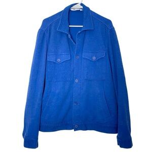 Zara Textured Jacket Womens Size Large Blue Pockets Long Sleeve Boucle Casual